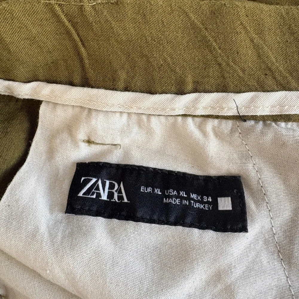 Zara Womens Olive Green Linen Blend Wide Leg Relaxed Boho Coastal Pants Size XL